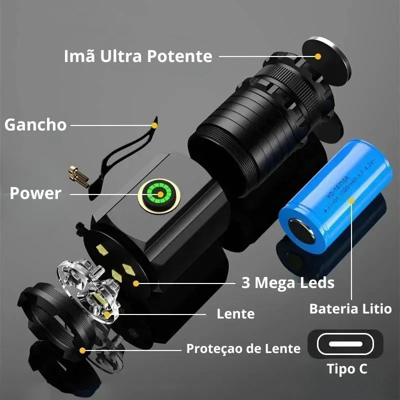 Lanterna Tatica Compacta e Ultra Potente Bravo  | Recarga Rápida e À Prova D'Água