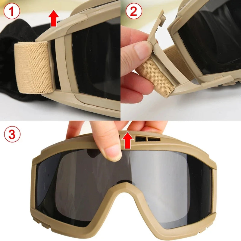 Óculos Táticos com Lentes Substituíveis – Óculos de Proteção para Montanhismo, Airsoft e Motocross